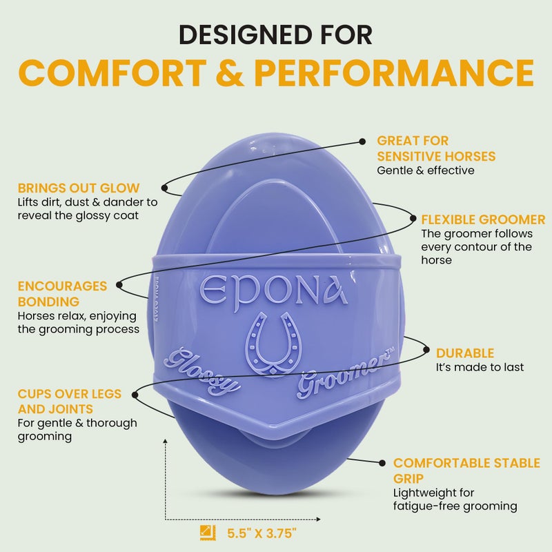 Epona Lavender Flexible Glossy Curry Comb for Horses â€“ Soft, Ergonomic Grooming Brush with Flexible Tines for Deep Cleaning, Massage & Shedding Care - Image 2